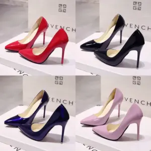 Zapatos de tacón alto color piel para mujer, de charol, sexys, con punta puntiaguda y tacón fino, para boda
