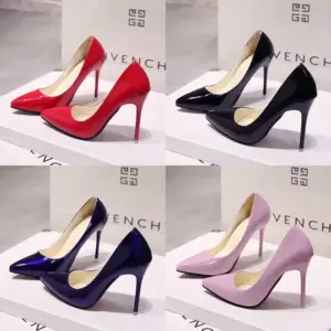 Zapatos de tacón alto color piel para mujer, de charol, sexys, con punta puntiaguda y tacón fino, para boda, tallas grandes 34-44