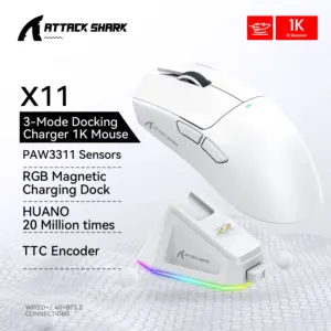 Ratón inalámbrico para juegos Attack Shark X11: 3 modos (2,4 GHz/con cable/Bluetooth), PAW3311, 22 000 DPI, 400 IPS, para PC