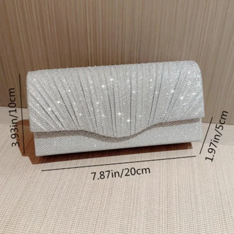 Bolso de mano plateado brillante para mujer, bolso de noche tipo sobre, bolso largo elegante de moda, bolsos de hombro con cadena para mujer, bolso de fiesta de boda - Imagen 6