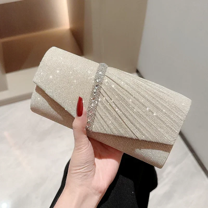 Bolso de mano plateado brillante para mujer, bolso de noche tipo sobre, bolso largo elegante de moda, bolsos de hombro con cadena para mujer, bolso de fiesta de boda - Imagen 10